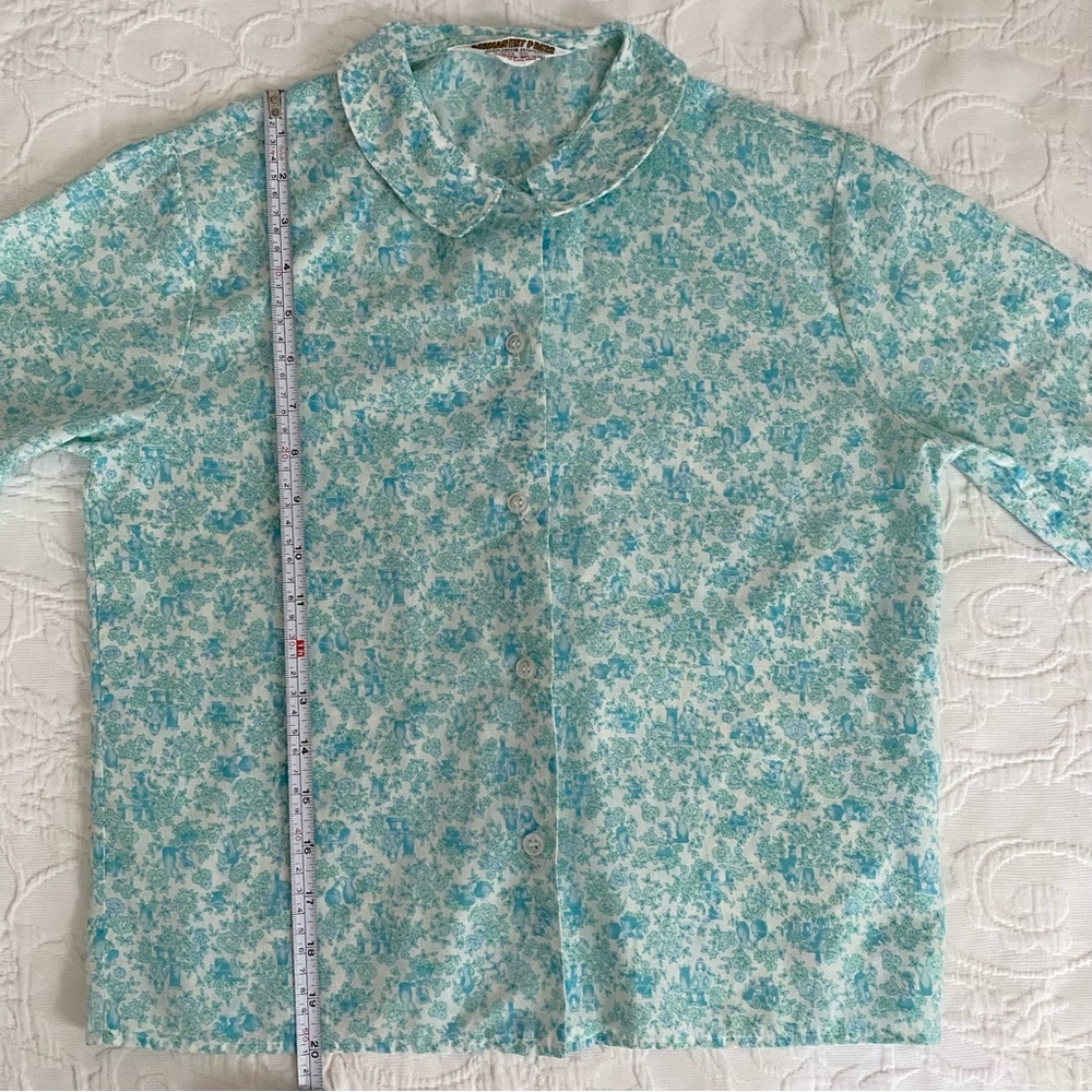 Vintage 1960s Cotton Shirt Short Sleeve Castle Floral Print Hong Kong - Picture 12 of 15
